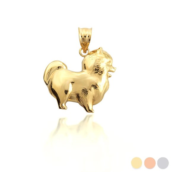 14k Solid Gold Pomeranian PomChi Chihuahua Pet Dog Pendant - White, Yellow, Rose